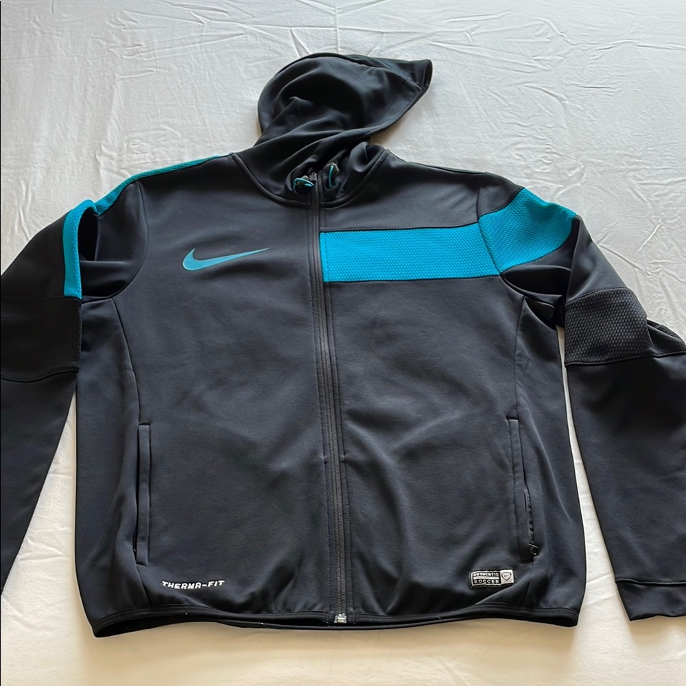 Nike soccer Black and Blue Performance Jacket with Hooded Design